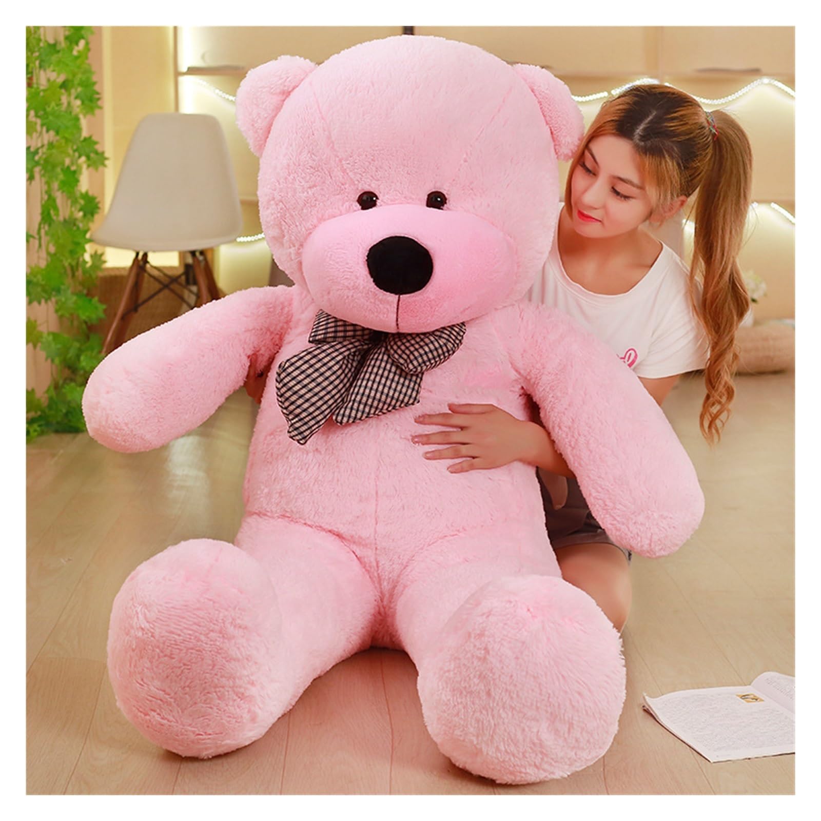 KUKUShining Giant Teddy Bear Plush, Soft Stuffed Animal Toy Plushie, for Kids Girls, Cozy Relaxation, Adorable Home Decor Accent(Pink,100cm/39.4in)