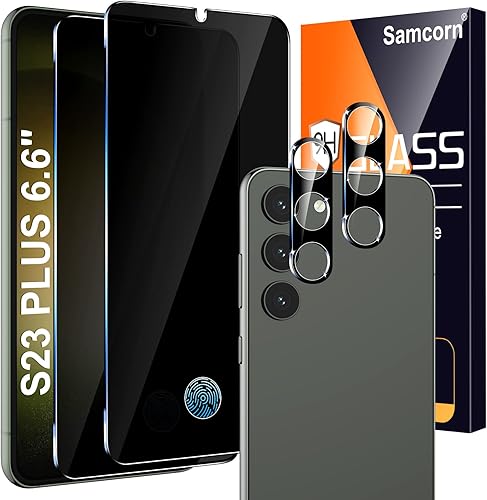 Miniatura 1 de Paquete de 2+2 protectores de pantalla de privacidad para Galaxy S23 Plus y protector de lente de cámara, vidrio templado 9H, antiespía,