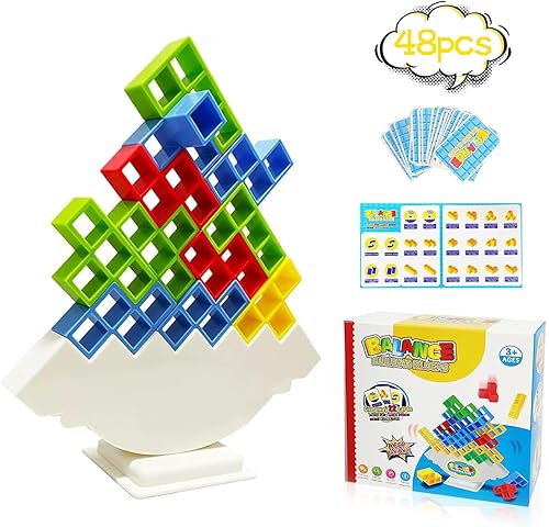 Apomkjoe Tetra-Tower-Game - Juego de torre de Tetris para adultos, juego de balanceo de balanceo para niños, 16 a 48 piezas, torre de equilibrio,