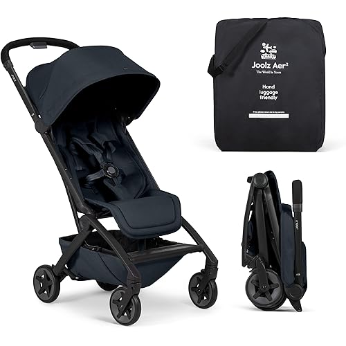 Joolz Aer2 Lightweight Travel Stroller for Baby & Toddler – One-Hand Fold, Compact Carry-On Airplane Approved, Reclining Seat, UPF 50+ Canopy, Travel Pouch, Baby Net – Dark Navy Blue