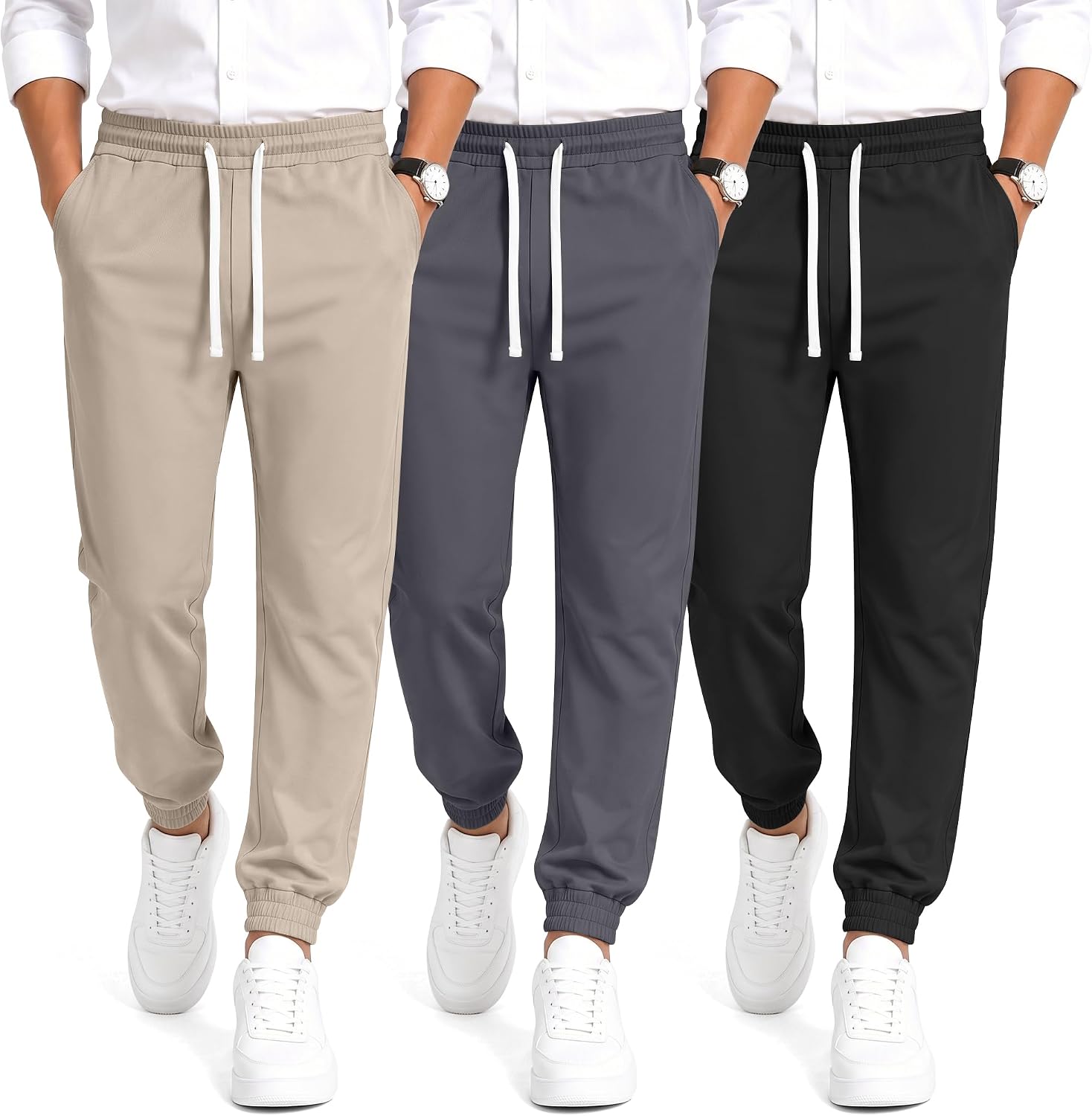 Oakgarden 3 Pack Boys' Uniform Drawstring Pocket Jogger Pants