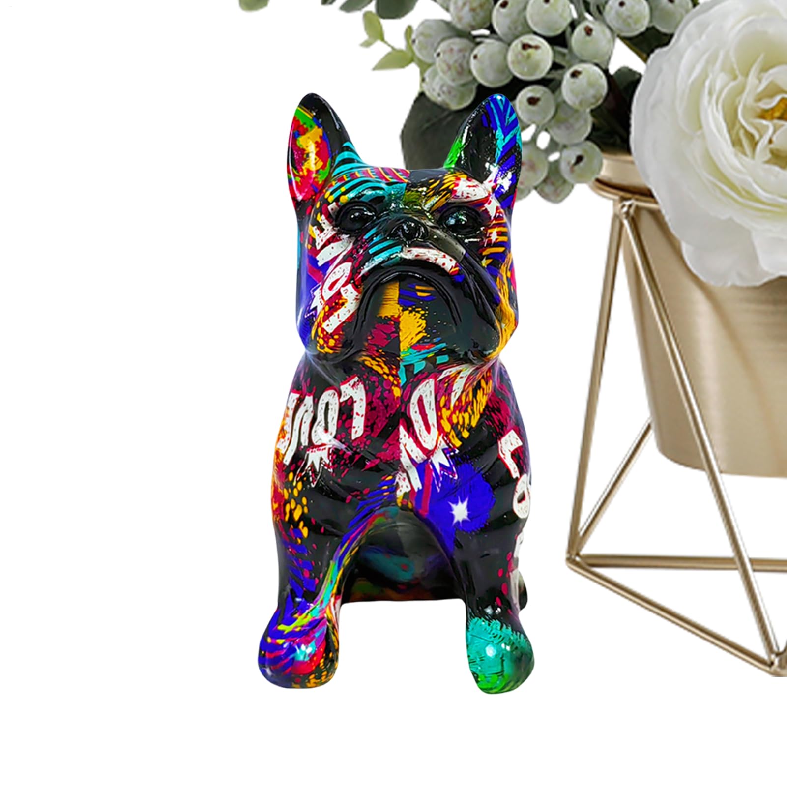 Statue bouledogue français graffiti pour sublimer votre meuble TV et salon