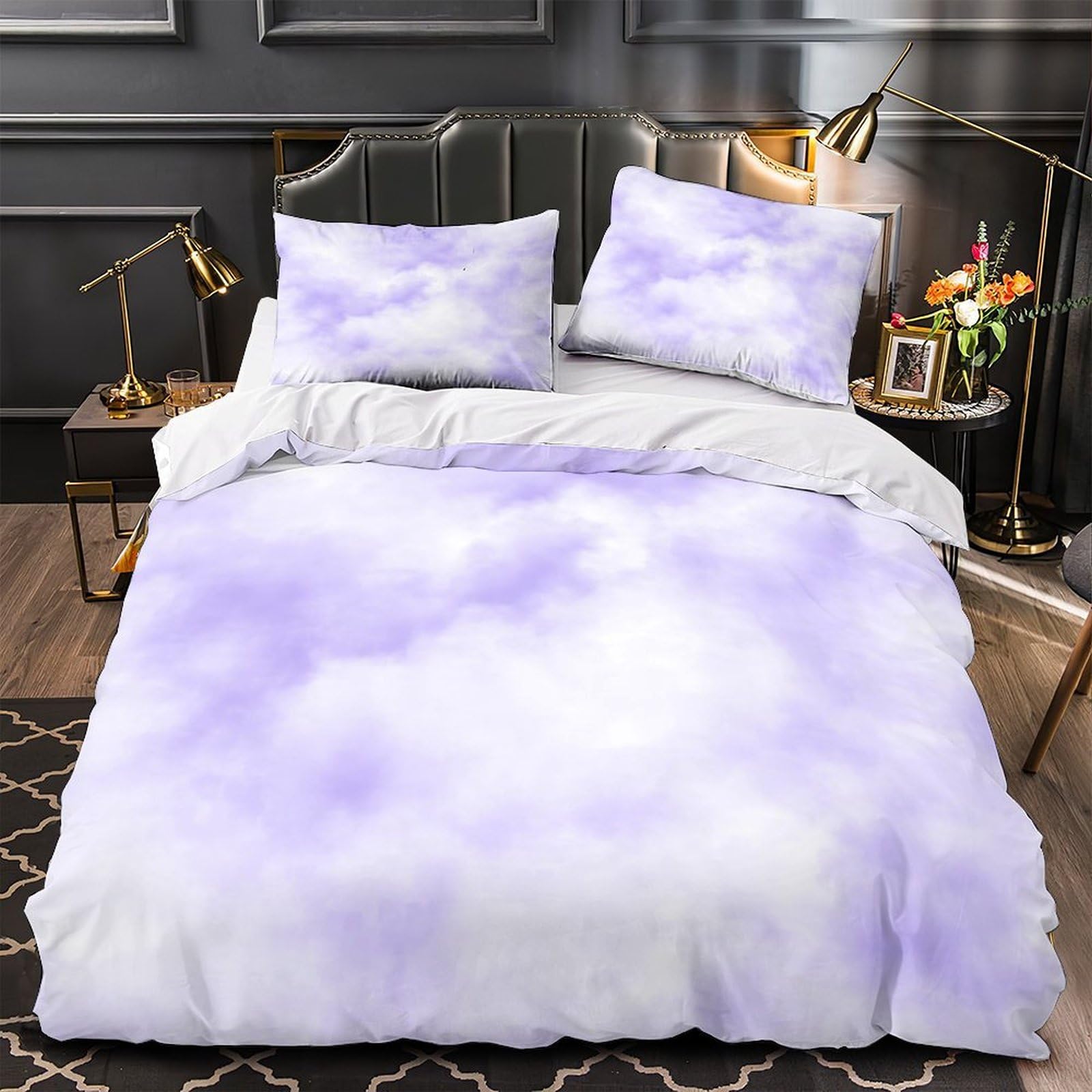 Housse de couette 135x200 microfibre hypoallergique violet clouds 3 pièces