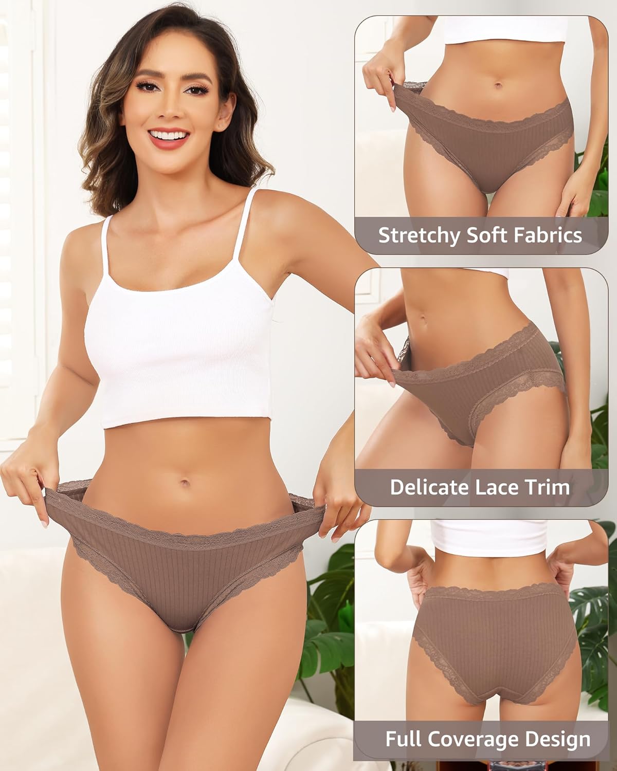 LEVAO Cotton Underwear for Women Lace Cheeky Bikini Panties Full Coverage Soft Stretch Hipster Ladies Briefs 6 Pack S-XL - Image 3