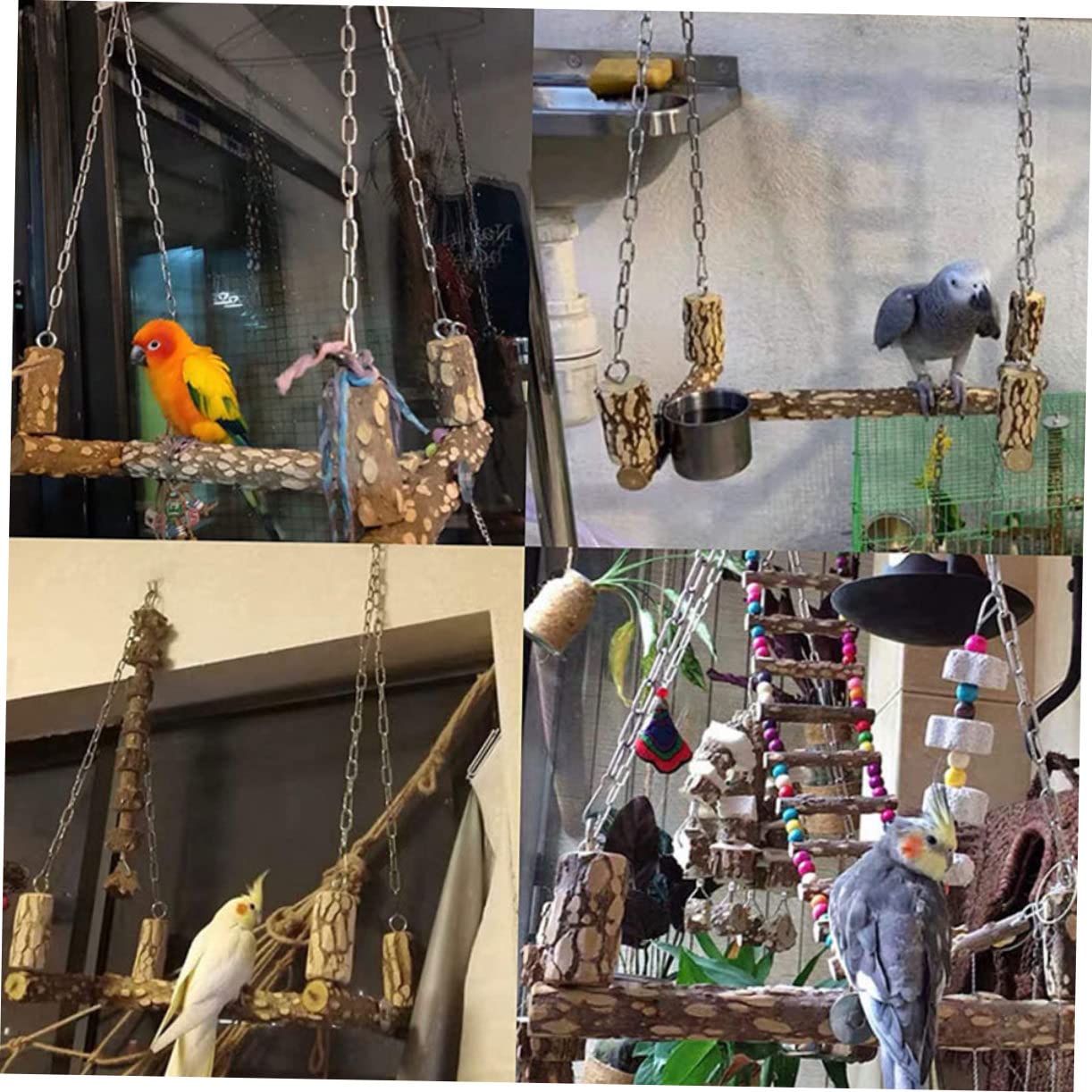 UPKOCH Perchoir Naturel pour Perroquets avec Balançoire Suspendue Activité et pour Oiseaux de Compagnie Accessoire Amusant et Stimulant pour Perroquets Couleur Couleur Aléatoire