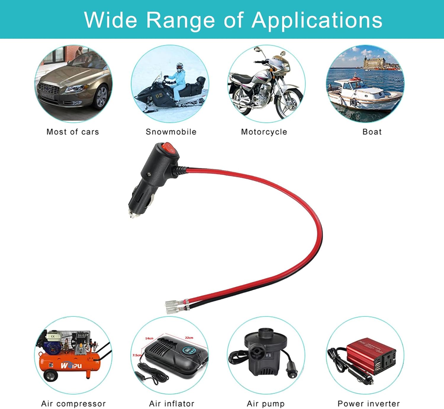 SPARKING 12V Fused Replacement Cigarette Lighter Male Plug with On Off Switch - 1FT 12Volt 15amp Cigarette Lighter Plug with Bullet Terminal, 16AWG 12v Plug for Car Cooler,Cb Radio, Air Compressor