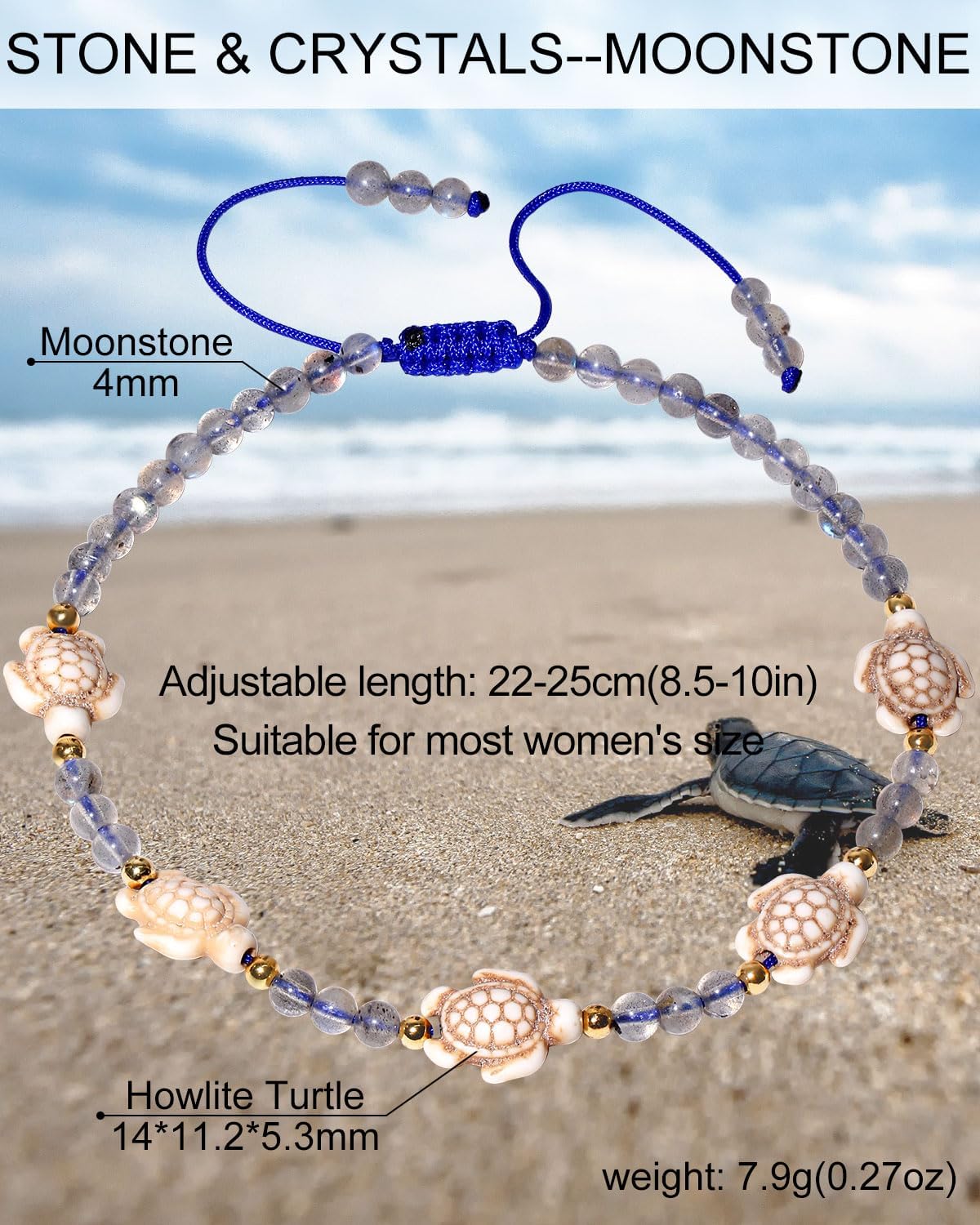 Spiritual Crystals and Stones Beaded Anklet Howlite Turtle Boho Ankle Bracelets for Women Summer Hawaii Beach Foot Jewelry - Image 6