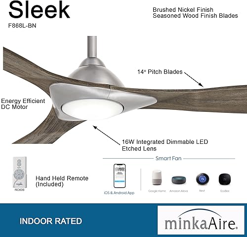 Miniatura 9 de MINKA-AIRE F868L-GMSG Elegante ventilador de techo inteligente de 60 pulgadas con motor de CC y luz LED en acabado metálico y cuchillas grises