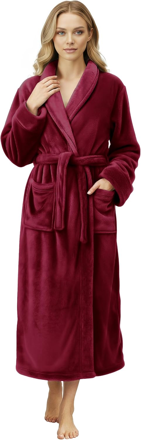 NY Threads Women's Fleece Shawl Collar Bathrobe Plush Long Spa Robe, Medium