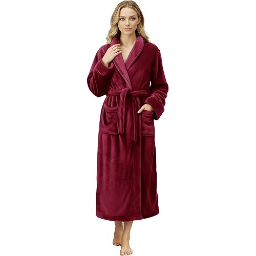 NY Threads Women's Fleece Shawl Collar Bathrobe Plush Long Spa Robe, Medium