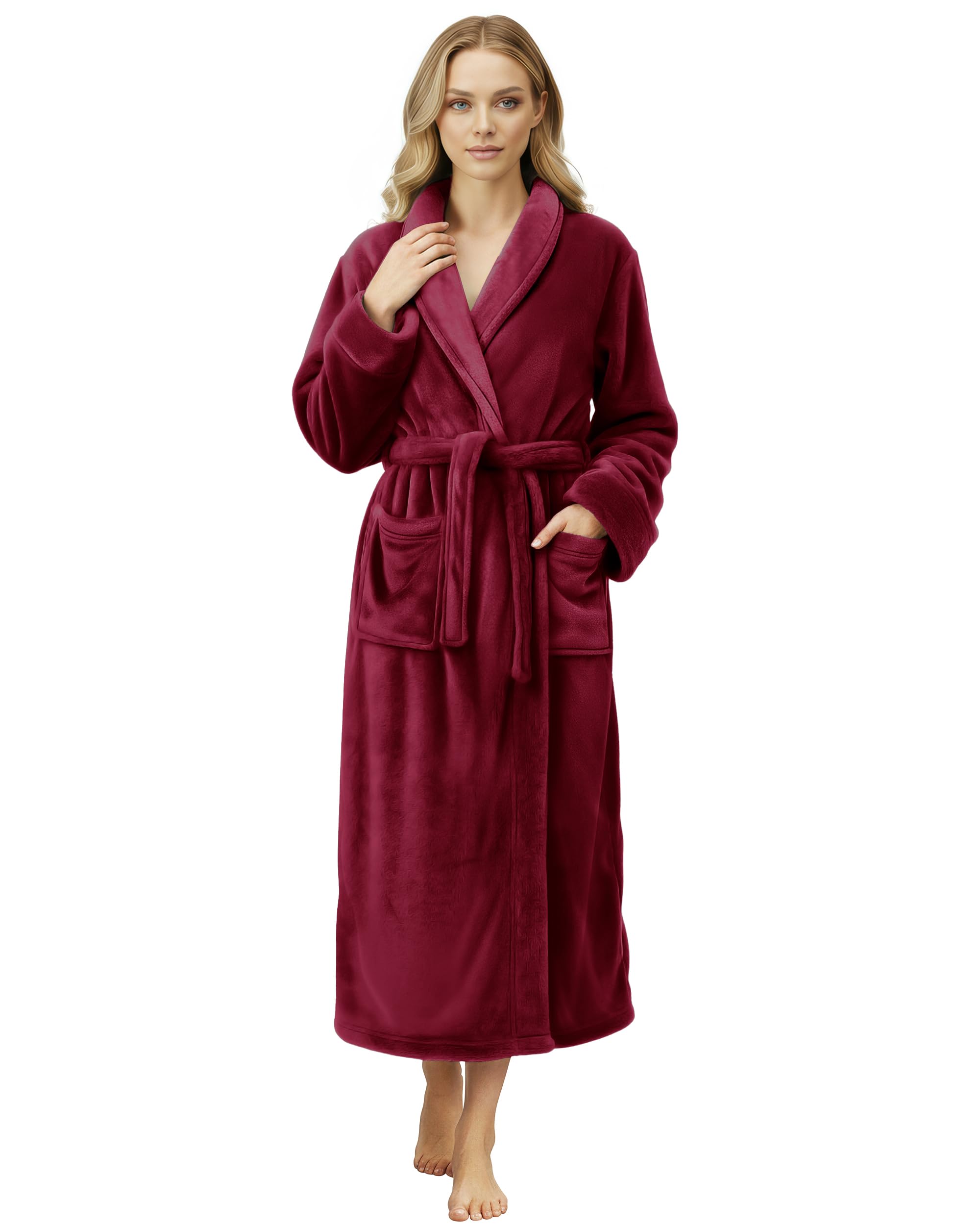 NY Threads Women's Fleece Shawl Collar Bathrobe Plush Long Spa Robe, Medium