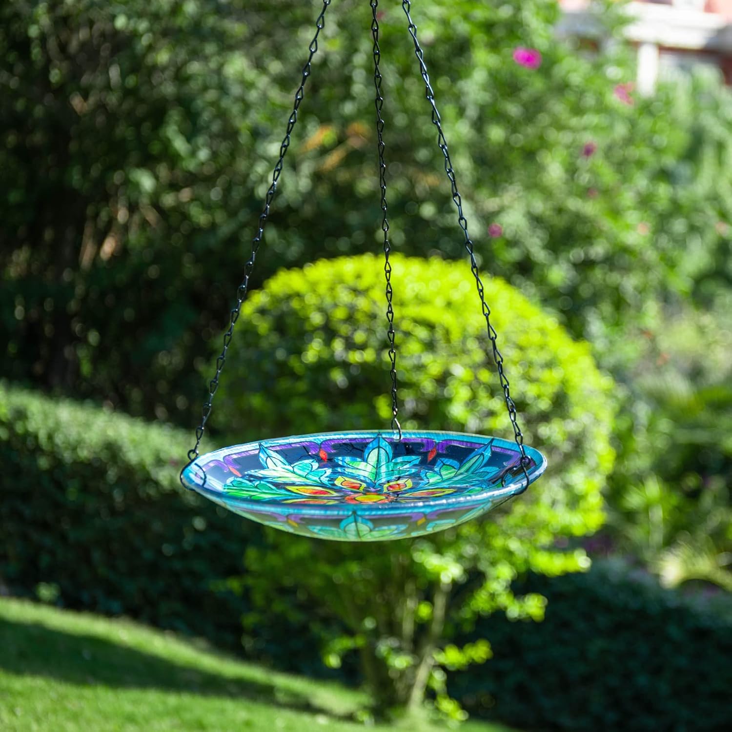 MUMTOP Hanging Bird Bath - Bird Baths for Outdoors, 11 Inch Glass Bird Bath Bowl Outdoor Bird Feeders for Garden Yard and Patio Decor