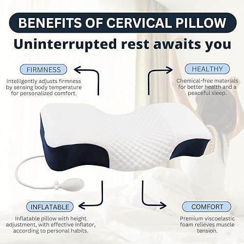 Miniatura 3 de EYMF Shop - Almohada cervical ergonómica para aliviar el dolor de cuello, almohada cervical ajustable con espuma viscoelástica, almohada de apoyo