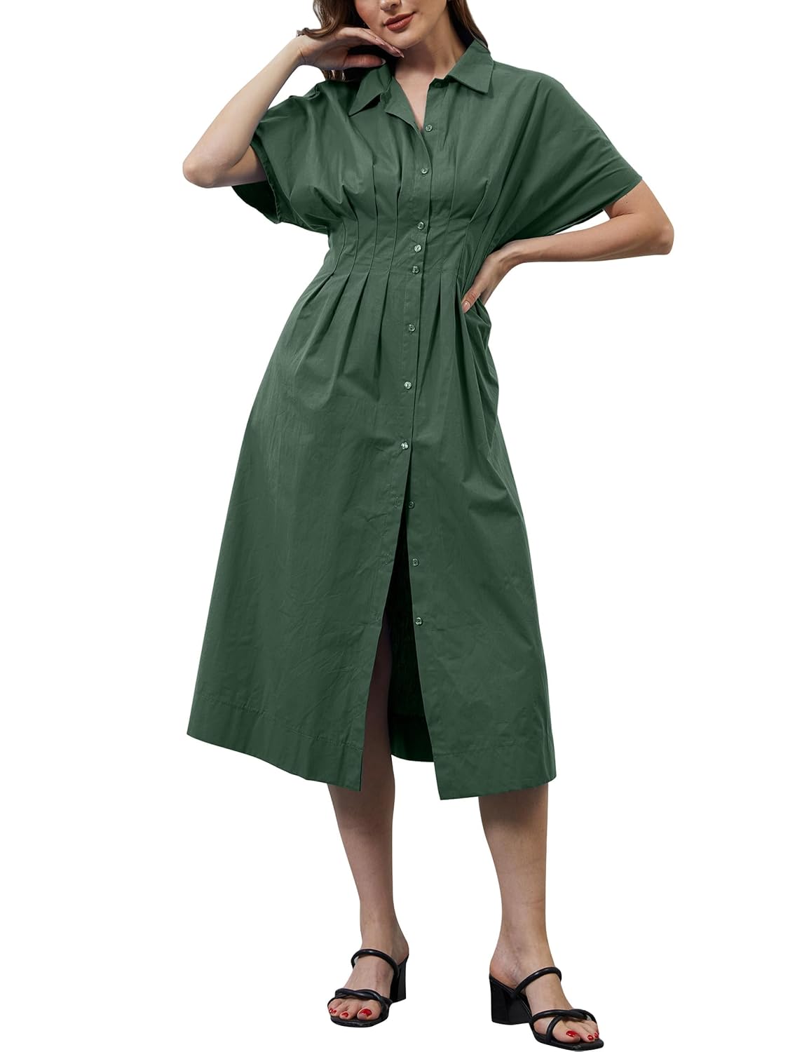 MSBESYOR Pleated Maxi Dress, Button Front Striped - Image 6