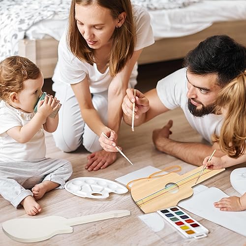 Miniatura 6 de Syhood 24 recortes de guitarra de madera para niños, 12.4 x 6.5 pulgadas, recortes de guitarras de madera para niños y niñas, instrumento musical de