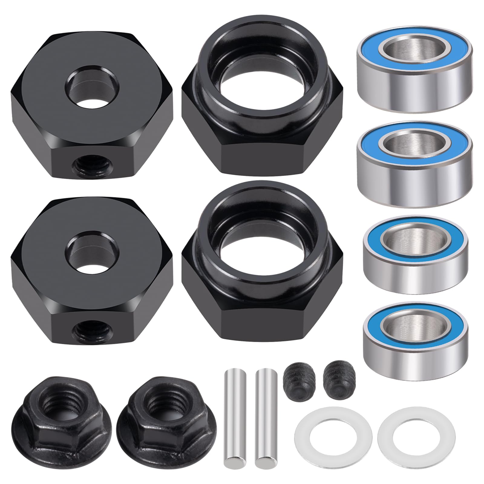 AXspeed RC Aluminium 12mm Hex Wheel Adapter Set Kit Compatible with 1:10 Tamiya DT02 RC Car(Black)