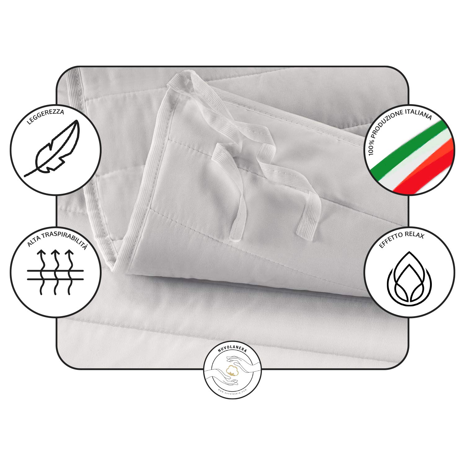 NuvolaNera Coprirete Trapuntato con Lacci agli Angoli - Anallergico e Imbottito – Prodotto in Italia - Matrimoniale 160x190 cm