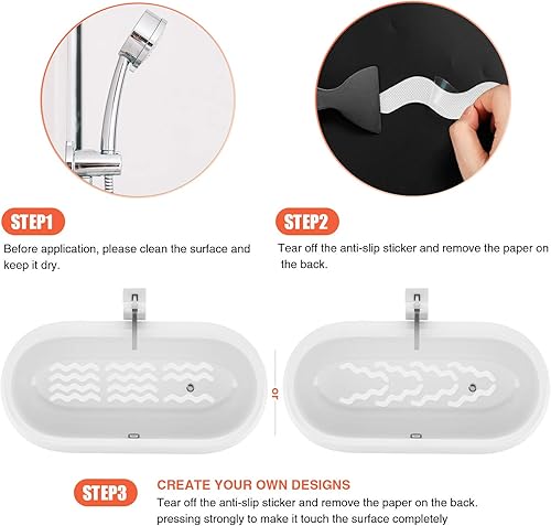 Miniatura 5 de Secopad 36 calcomanías antideslizantes patentadas para ducha, tiras adhesivas de seguridad para tina con raspador prémium para escaleras de bañera,