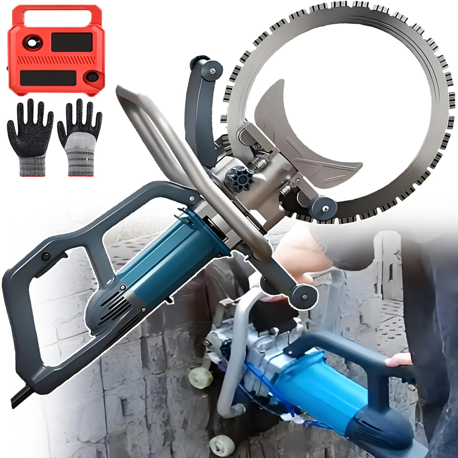 ErShangMao Dust-Free Industrial Wall Groove Ring Saw - 8800w Brushless Motor,Automatic Water Spray Wet Cutting,Splash-Proof Design For Cement/Tile/Foundation Projects Concrete Cutter Cutting35cm
