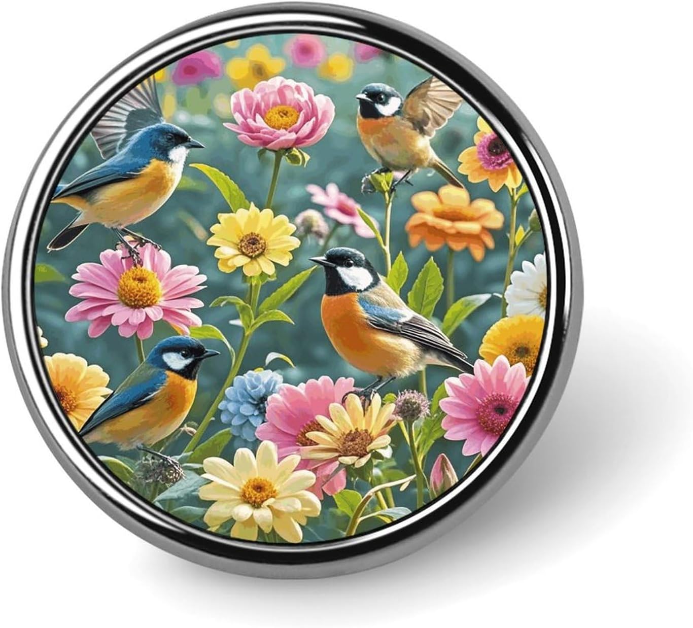 Round Lapel Pin Decorative Brooch Pins, Garden with Birds