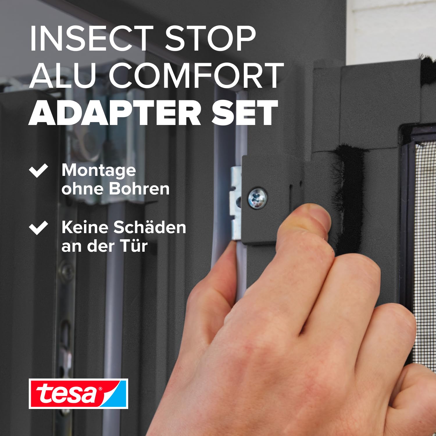 tesa Insect Stop Fliegengitter Adapter-Set für ALU COMFORT Türen - zur Montage von tesa Insect Stop Insektenschutzgittern - ohne Bohren - für Tür- und Fensterrahmen von 13 bis 20 mm - weiß