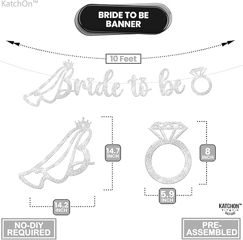 Miniatura 2 de KatchOn, Silver Glitter Bride To Be Banner - Pre-Strung, 10 Feet, No DIY  Bride To Be Wedding Banner with Ring for Bachelorette Party Decorations