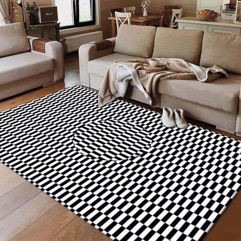 Tapis de sol salon noir 50x80cm rectangulaire à motif plaid