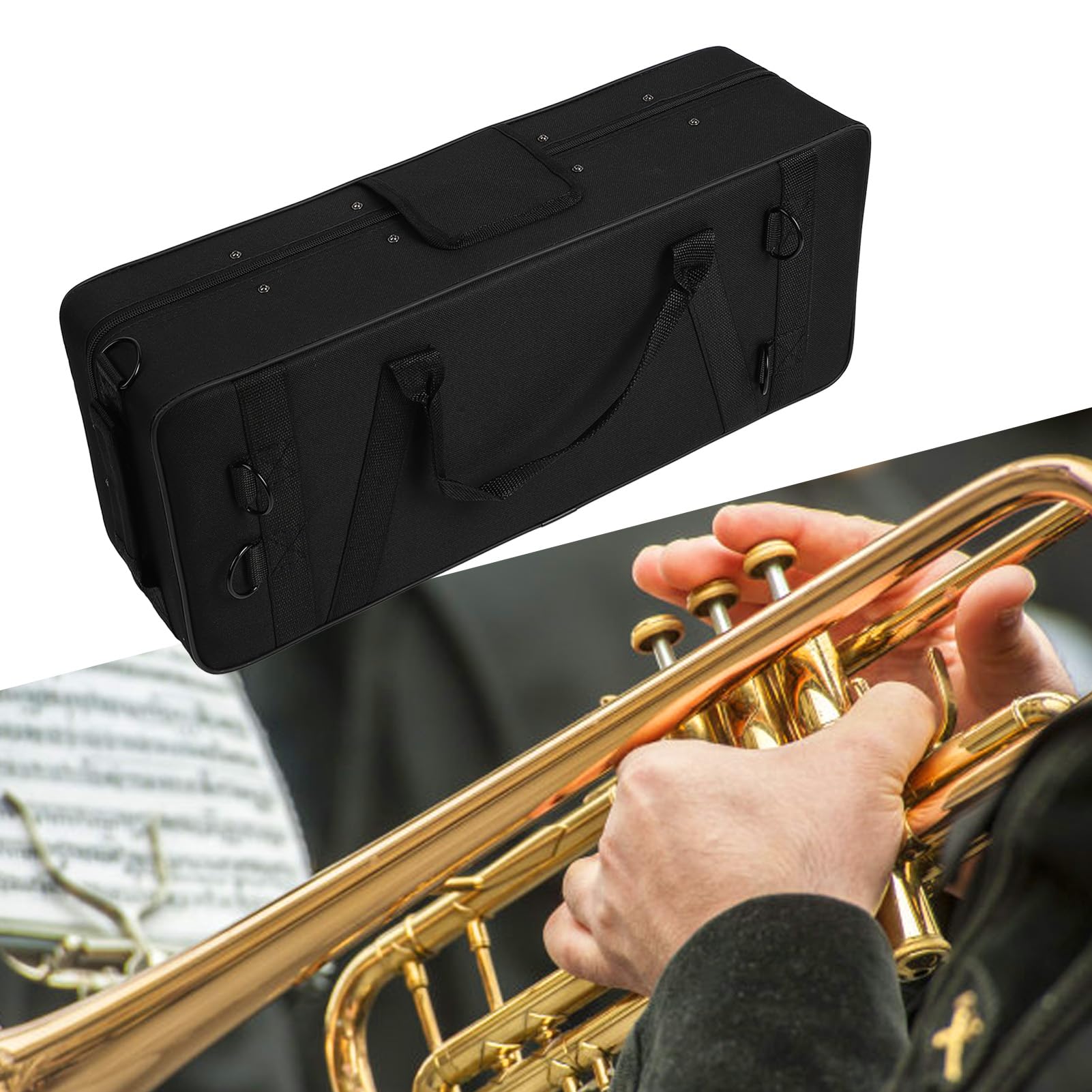Scatola Portaoggetti per Tromba, Valigia Resistente in Tessuto Oxford a Scomparti Multipli con Tracolla, Strumento Portatile per Musicisti in Viaggio