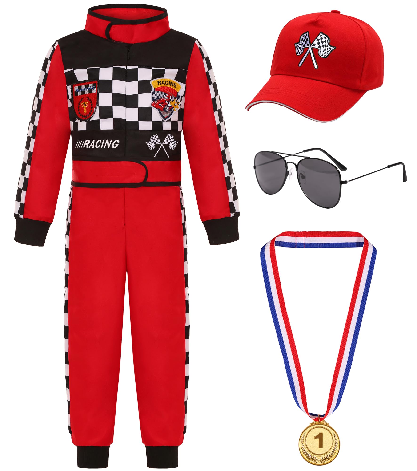 Gomukot Direct Kids Race Car Driver Costume Set Boys Girls Racer Jumpsuit Halloween Racer Cosplay Dress Up