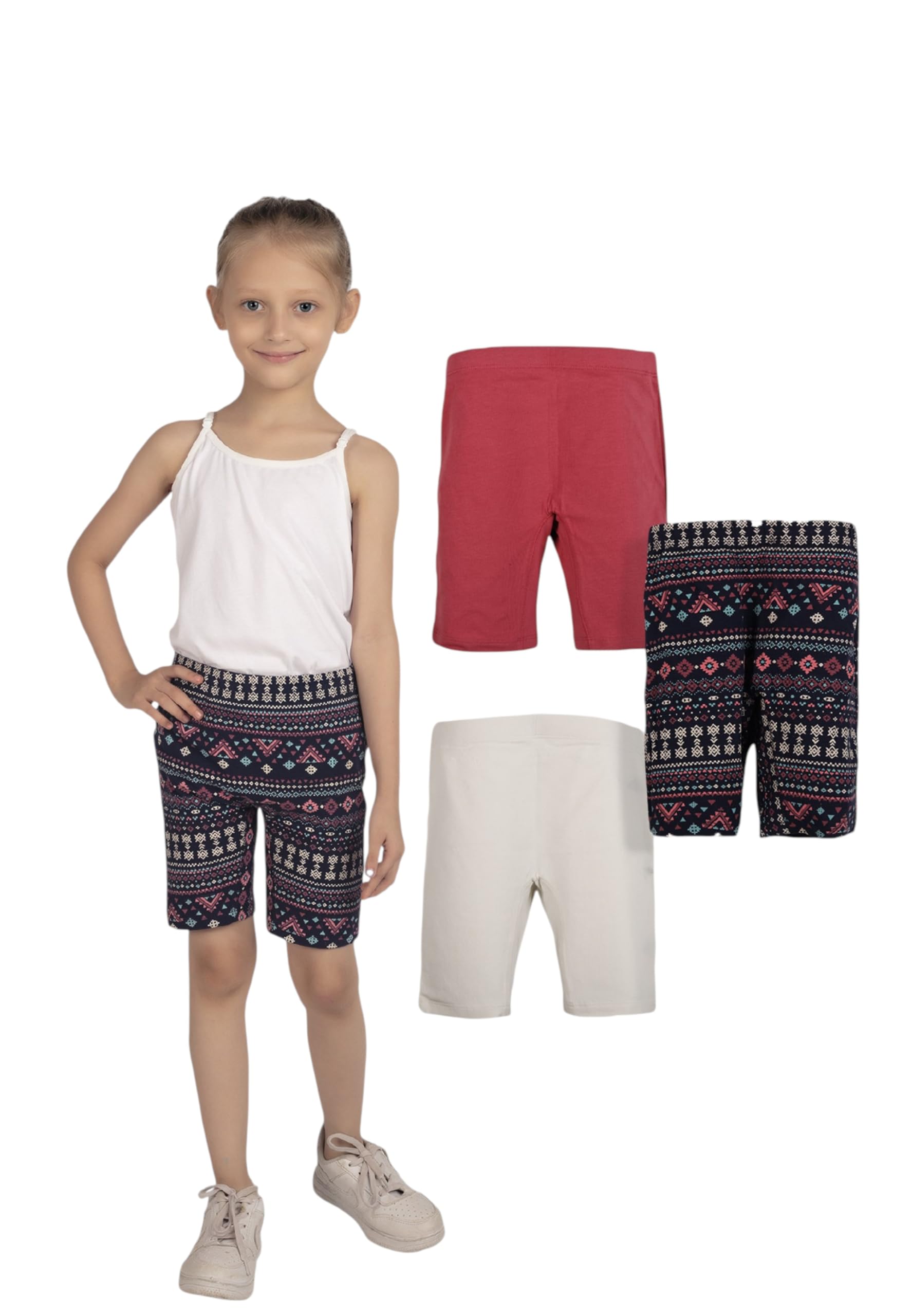 Girls Shorts, Soft Cotton Half Pant, Anti-Microbial Breathable Summer Wear, Elastic Waist Comfortable Inner Shorts for Children, Everyday Playwear, Cycling Shorts Pack of 3 (Multicolor)-picture-16