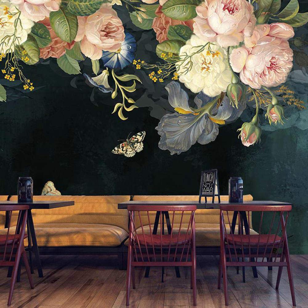 Papier Peint 3D Mural Fleur Pastorale Peinture À L'huile Peinture Murale Noir Papier Peint