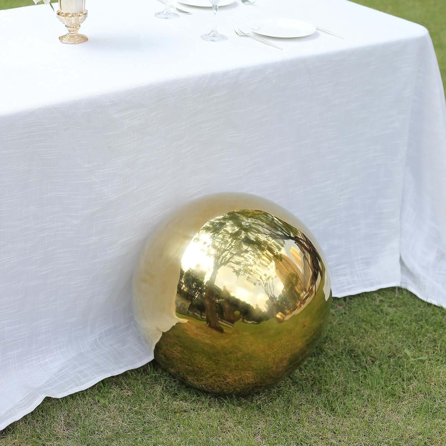 Efavormart 16" Gold Stainless Steel Gazing Globe Mirror Ball, Reflective Shiny Hollow Garden Sphere for Outdoor Landscaping, Modern Patio Decor, and Large Yard Art Accents