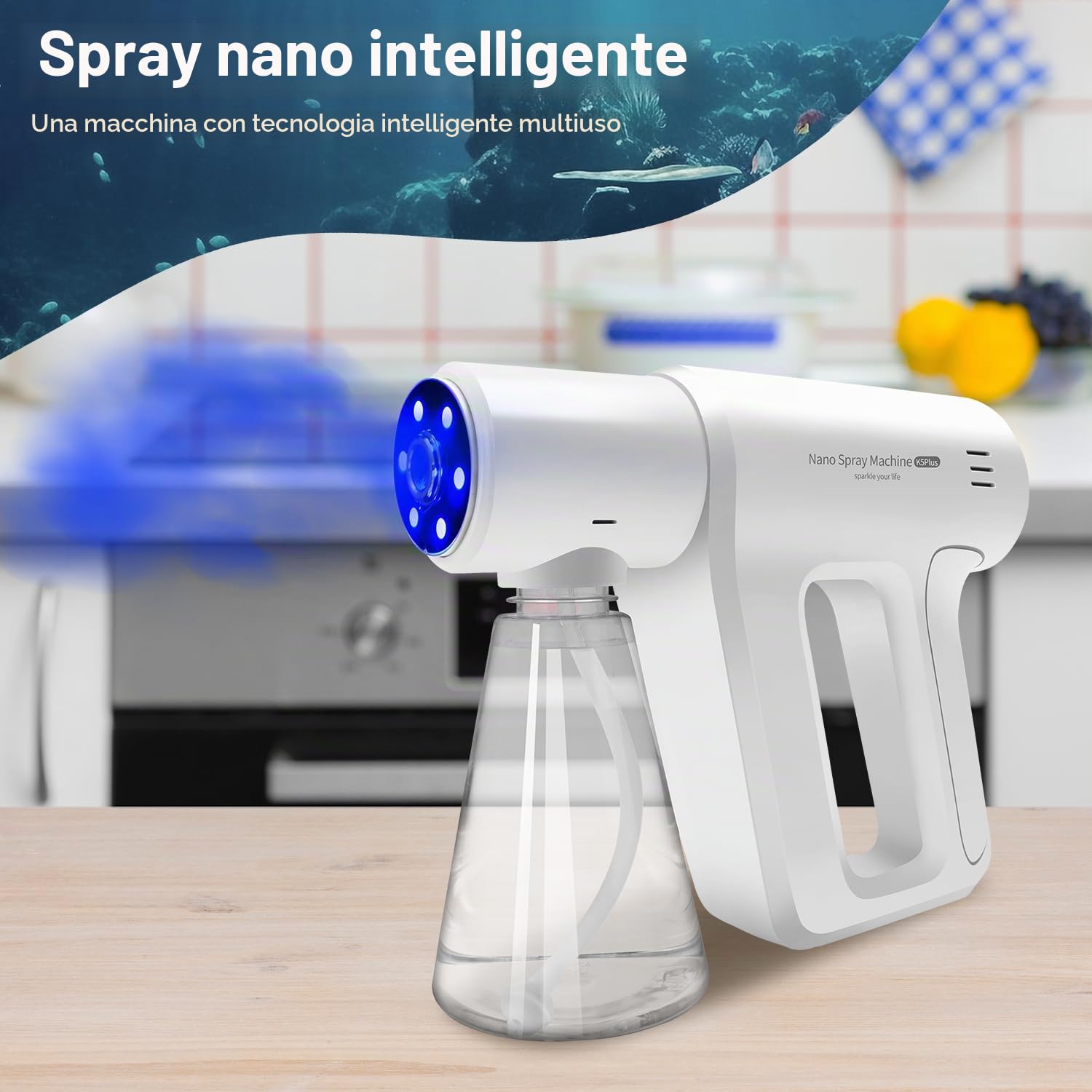 Spruzzatore atomizzatore,Ricaricabile ULV Nano spruzzatore con luce blu,Spruzzatore atomizzatore elettrostatico ULV,Spruzzatore portatile elettrostatico