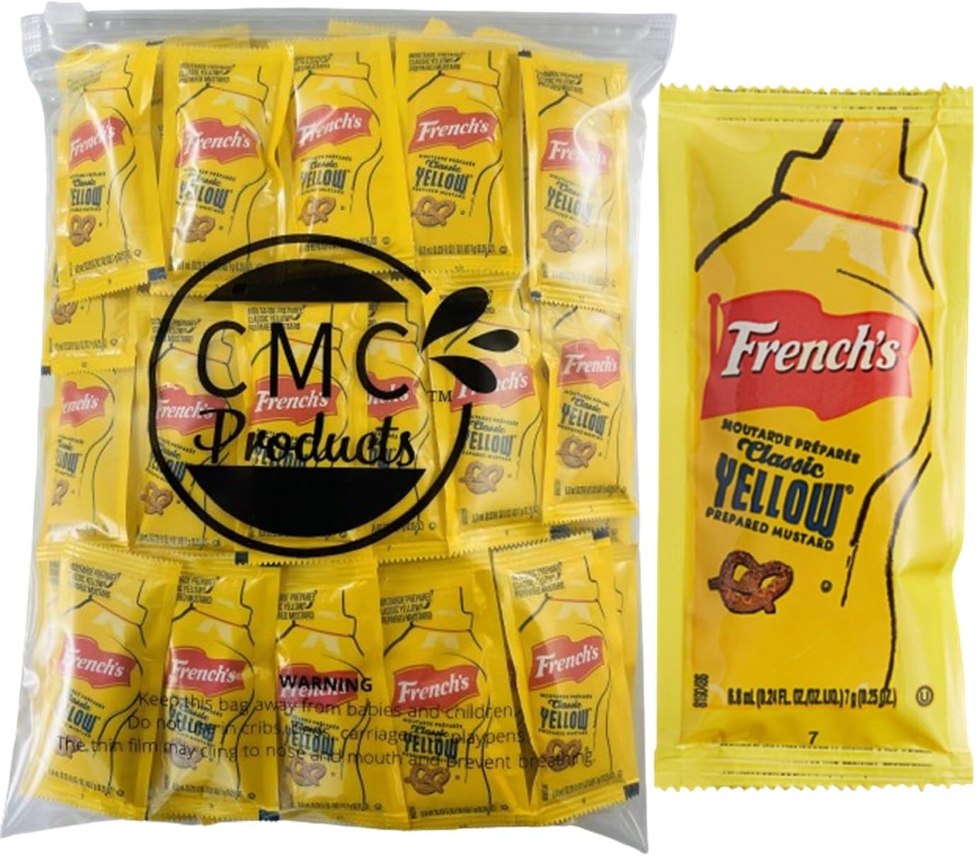 Gift Set: Mustard Packets (5.5g) – 100 Count in Food-Safe Resealable Bag by CMC Products (approximately 100 packets)