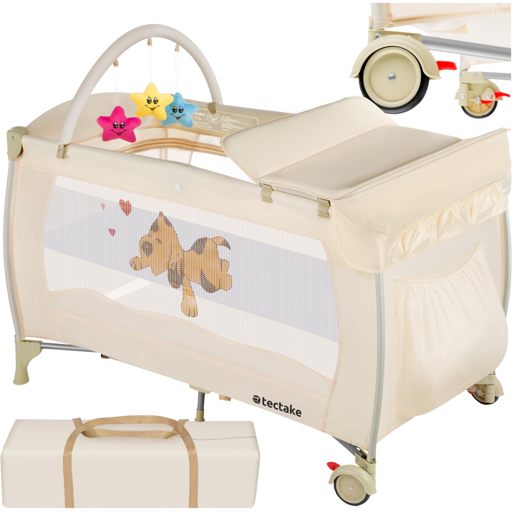 tectake® Lit Parapluie avec matelas Pliable Lit Bébé voyage léger réglable sur roulettes avec Accessoires bébé & Sac de Transport, Mobilier enfant idéal pour Maison ou Voyage Equipement bebe Parc bebe