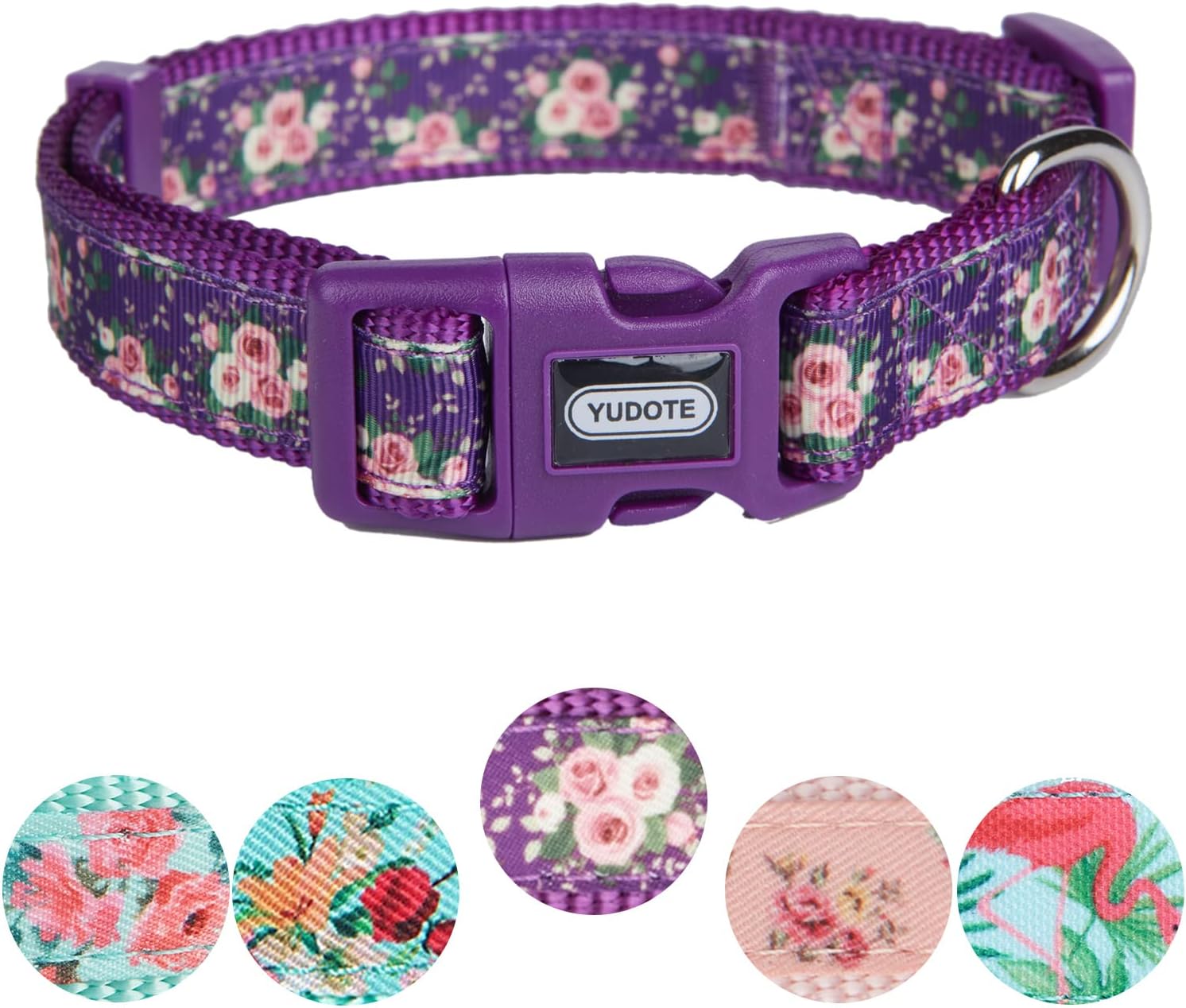 Spring Theme Dog Collar Small with Printed Floral Pattern for Steady Girl Dogs Neck 25-38cm,Purple