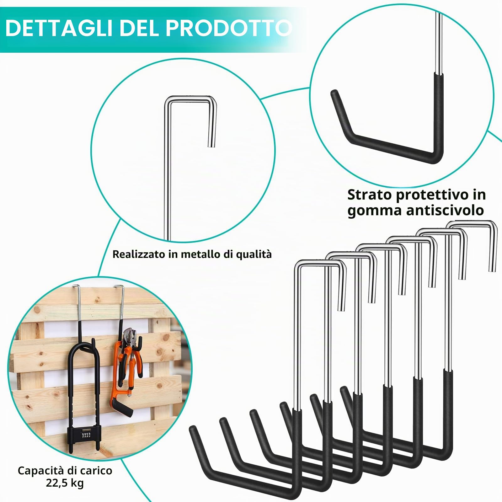 6 Pezzi Ganci Garage, Ganci a S per Garage 19cm per Scala, Bicicletta, Rafter Hanger Garden Tool Organizer
