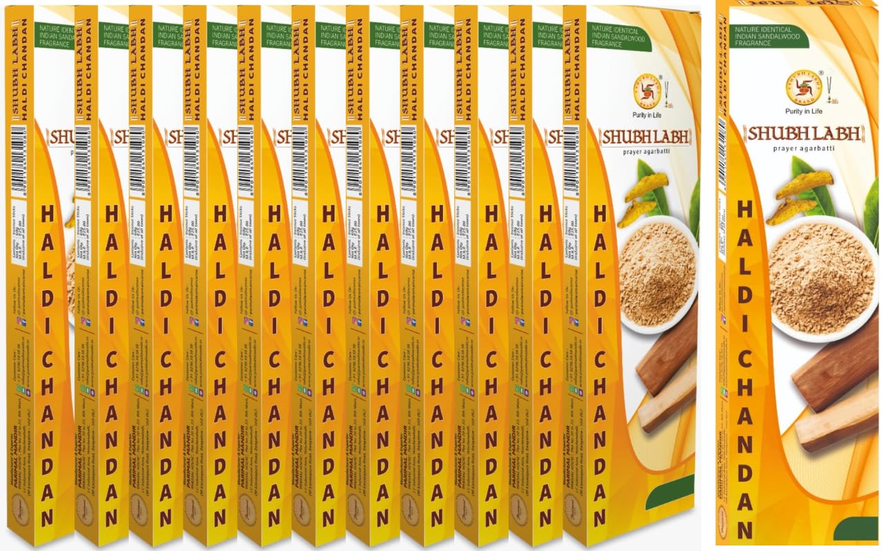 Shubh Labh Pure Sandal Haldi Chandan Incense Sticks | 340-360 Sticks (540gm) |Agarbatti for Pooja, Meditation & Daily Use | Traditional Indian Fragrance |Each 45 Gram|Pack of 12-picture-24