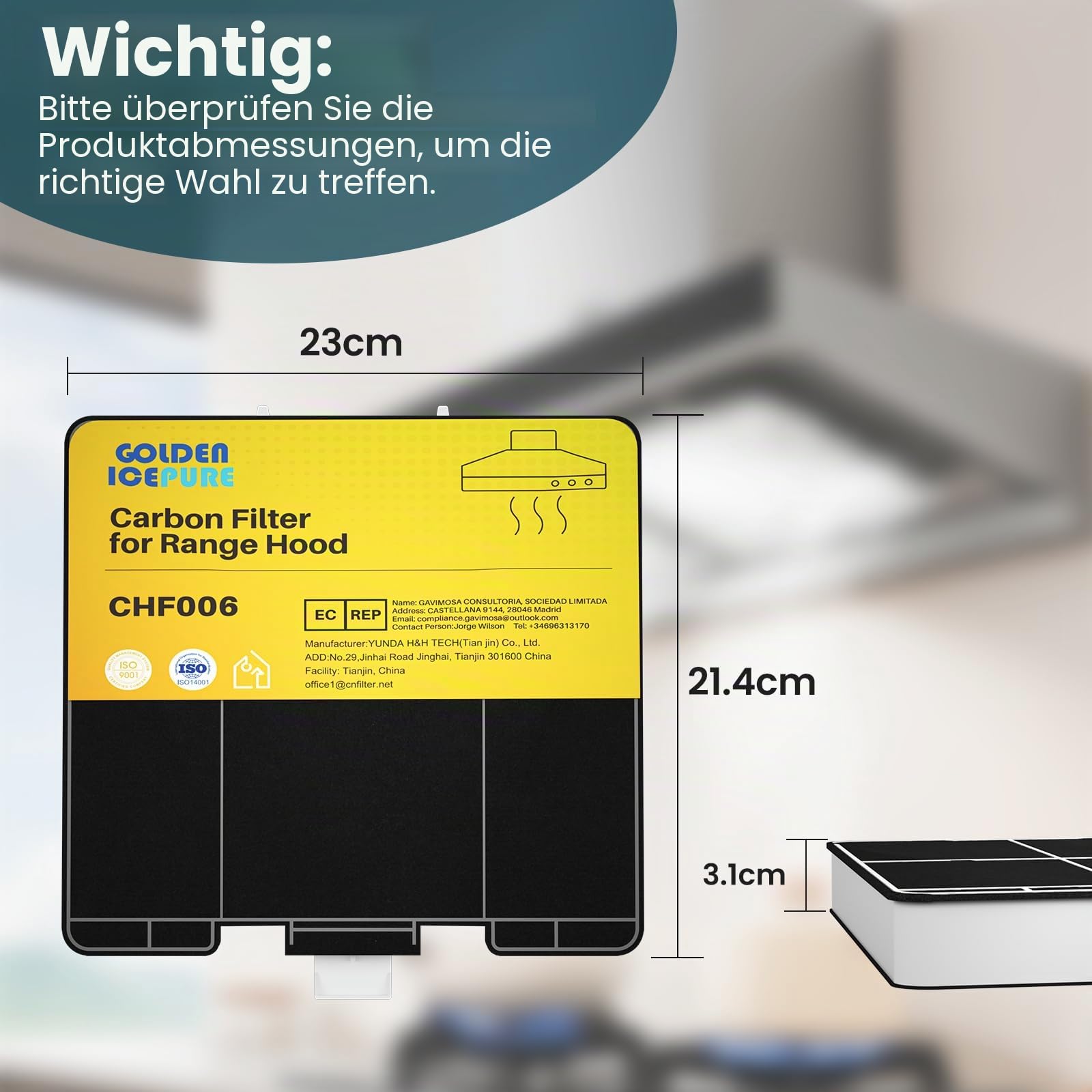 GOLDEN ICEPURE Aktivkohlefilter Dunstabzugshaube Kompatibel mit Siemens-LZ53251, Bosch, dhz5325, Neff Z5101X1, VVZ52V40, 2 Stück