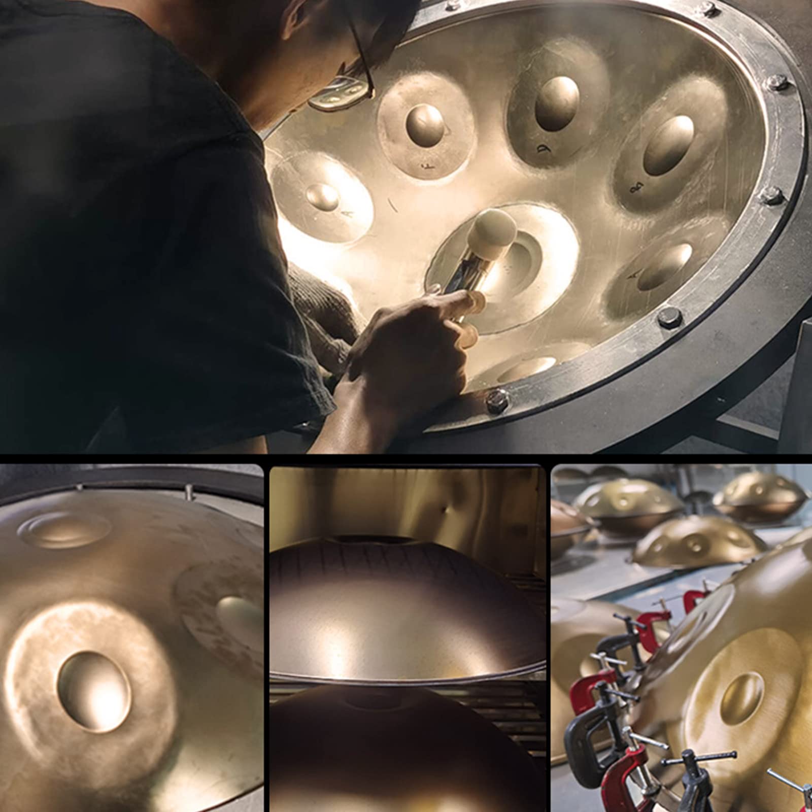 Handpan Drum in D Minor, 432 Hz, Stahl, Bronze, mit Handpan Stand und Mallets, für Klangheilung und persönliche Meditation