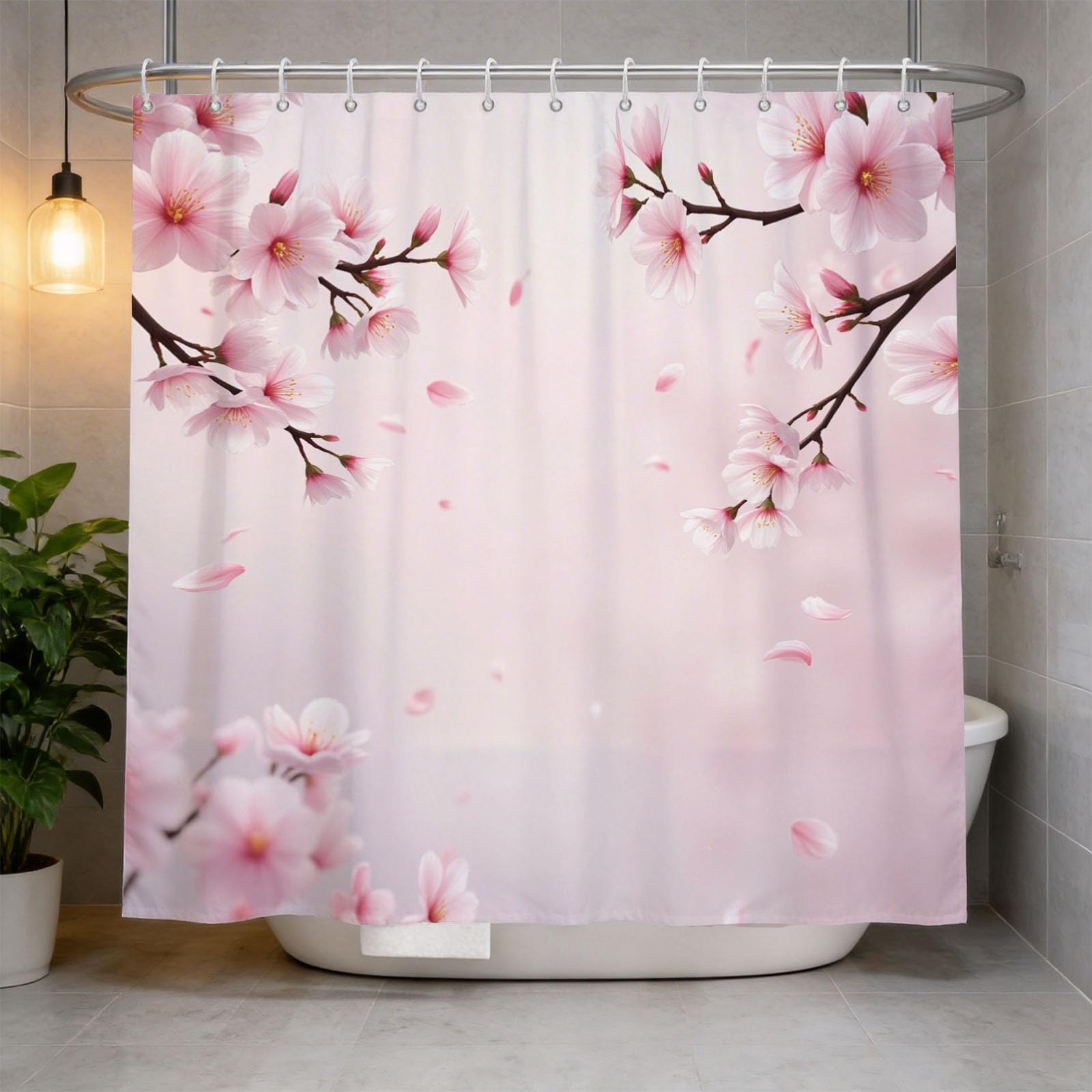 Hongduo 3D Cherry Blossom Petals Shower Curtain for Stalls Bathtubs Dream Bathroom Decor Shower Curtain Set Polyester Fabric Waterproof 180x180cm/71X71 Inch with Hooks