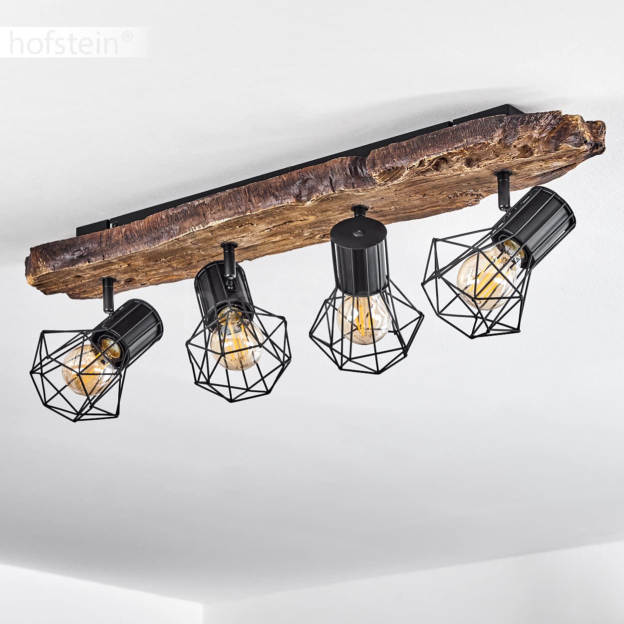 HOFSTEIN Deckenleuchte Bardhaman, verstellbare Deckenlampe aus Metall in Schwarz/Holzoptik, Leuchte im Industrial/Retro/Vintage-Design mit Lichteffekt, 4 x E27, Wohnzimmer, Esszimmer, Schlafzimmer