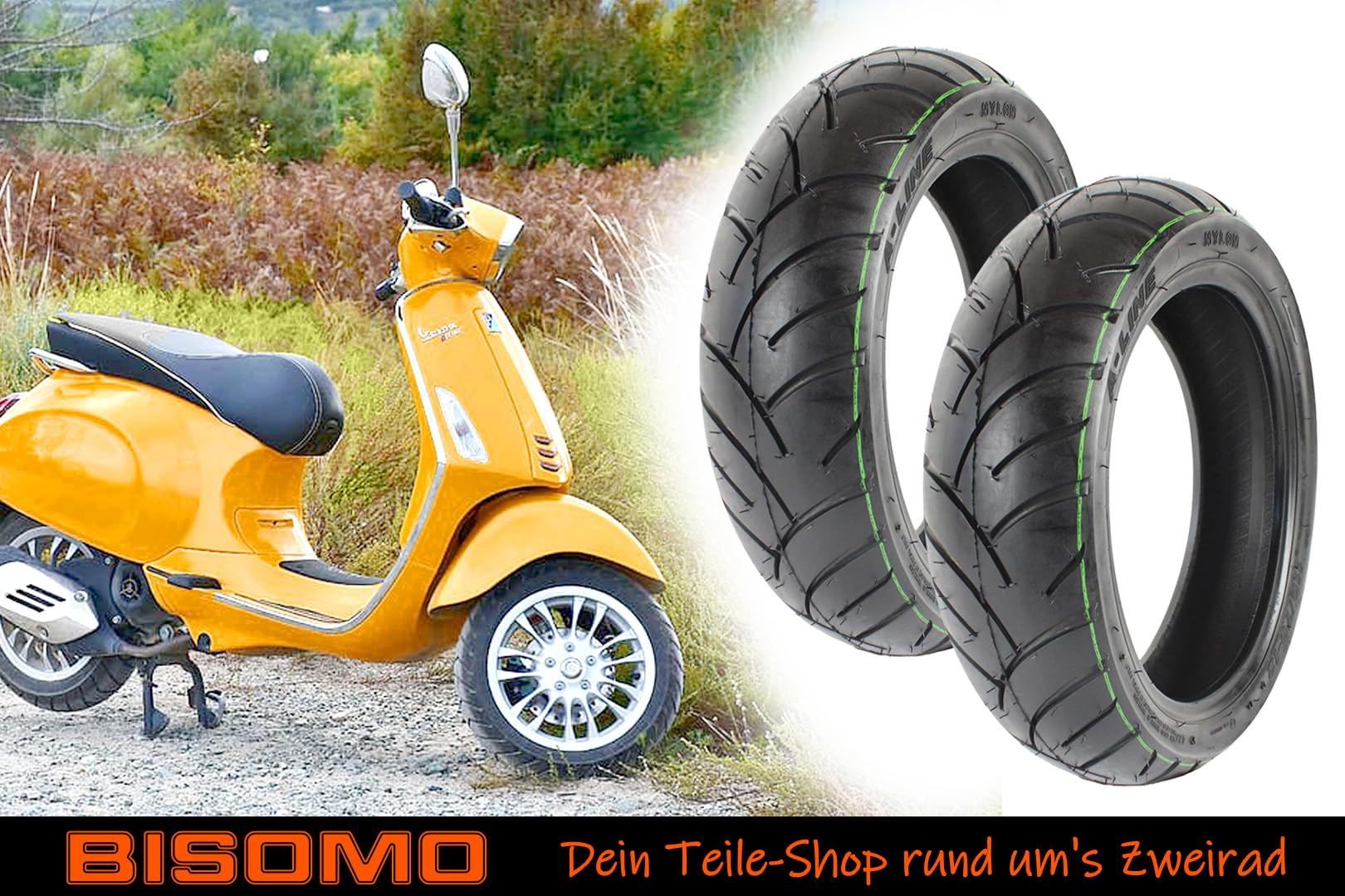 2 Reifen Roller, Rollerreifen 110/70 x 12 Zoll, 47J bis 100Km/h + 175kg Traglast, PR507 Straßenprofil, TL Tubeless