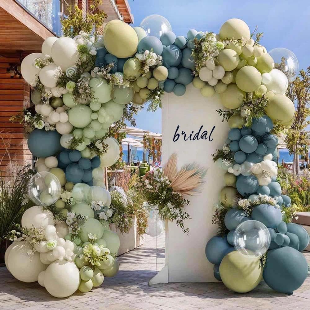 Photo 1 of ***MISSING PARTS***
Blue Green Balloon Arch Kit Double Stuffed Dusty Light Green Slate Blue White Pastel Olive Balloon Garland with Clear Bobo for Baby Shower Bridal Wedding Birthday Gender Reveal Goose Party Decor