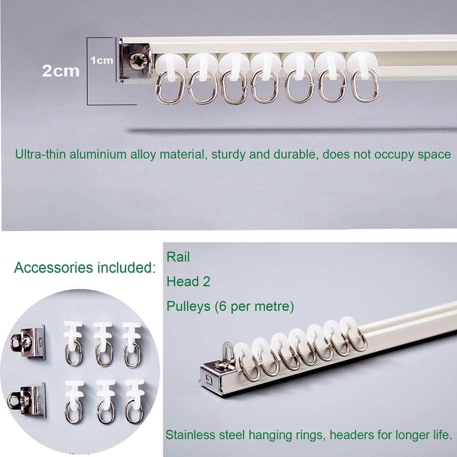 Tringle à rideau en aluminium de 2,5 m, pour maison, chambre à coucher, balcon, salle de bain, camping-car – Séparateur de pièce pour fenêtres (140 cm, côté)