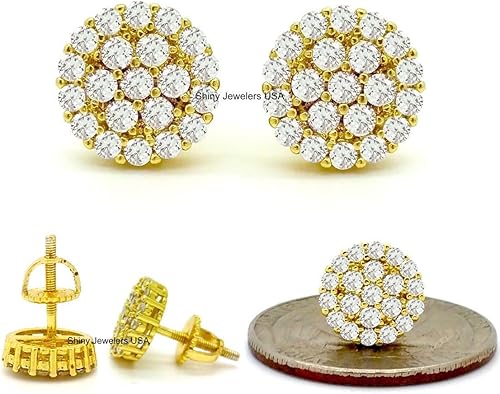 Aretes de tuerca para hombre con acabado de oro amarillo de 18 quilates, circonita cúbica de 0.394 in, Plata Oro amarillo, Circonia cúbica