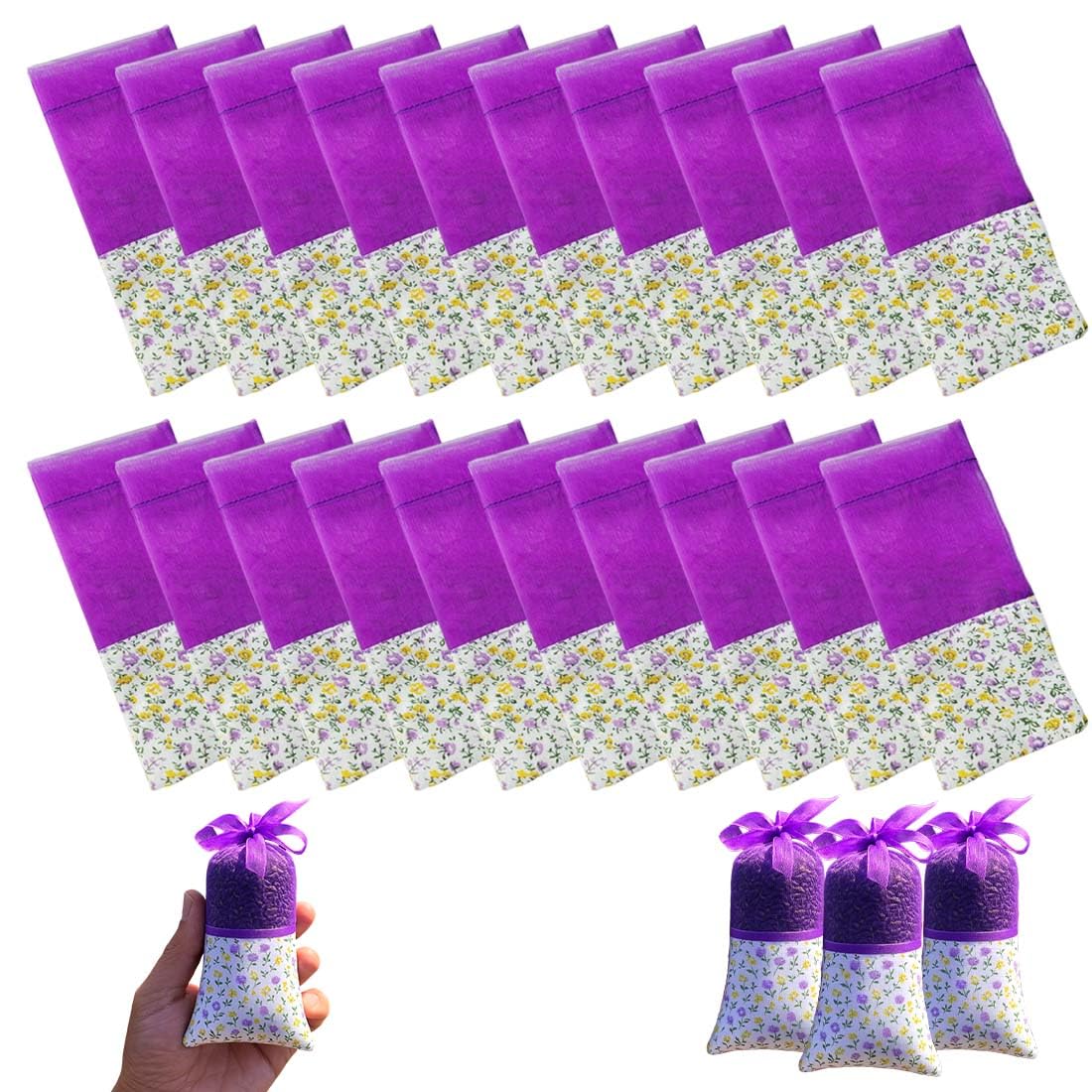 Sachet Lavande Vide, Lot De 20 Pièces, Cordon De Serrage En Gaze Et Coton, Sachets En Organza, Sacs Vides En Coton, Tissu Pour Épices, Herbes Et Armoires, Lavande Séchée(Violet)
