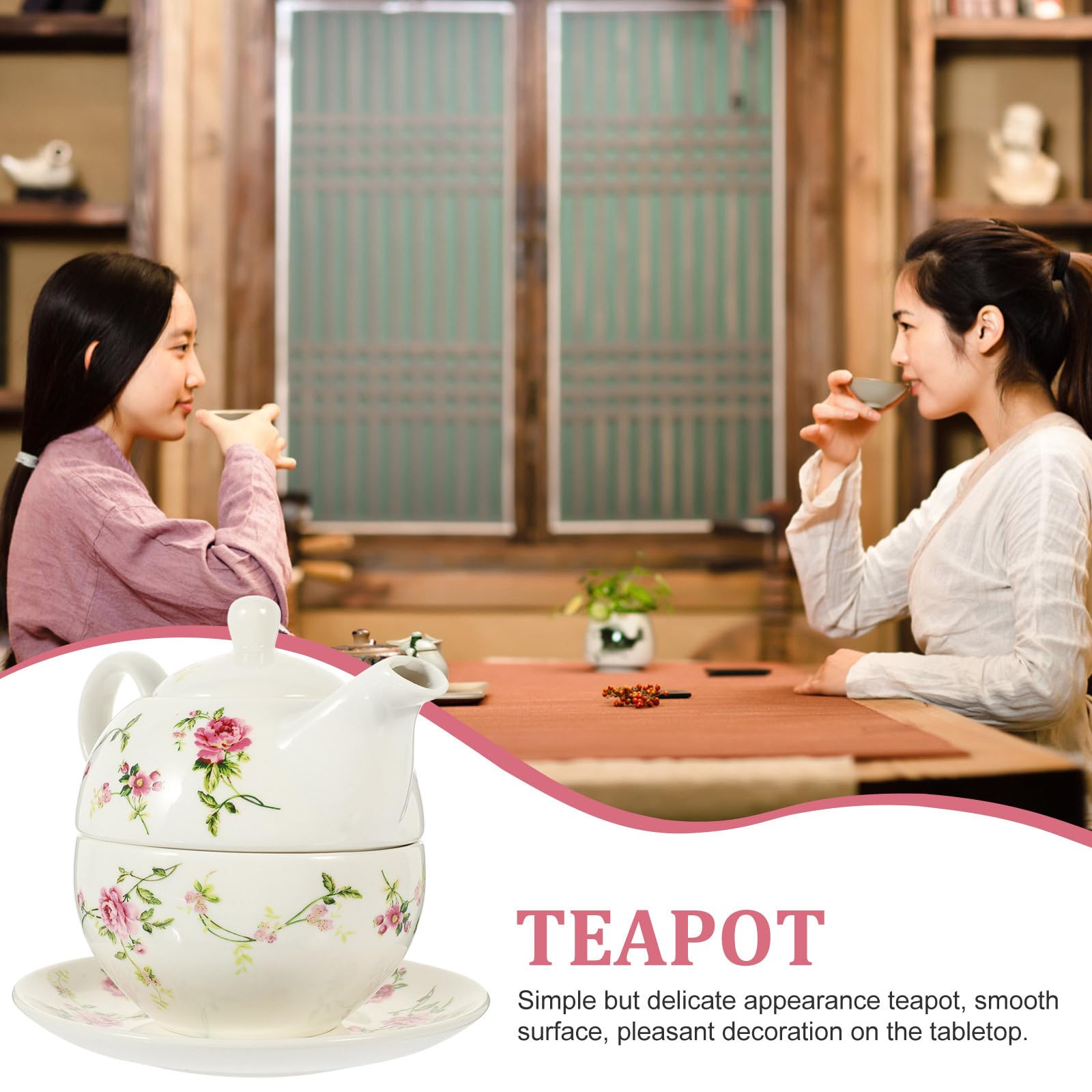 SEWACC Keramik Teekannen Satz mit Tasse und Untertasse Hitzebeständig Kleiner Chinesischer Teekessel für Losen Tee und Blütentee Klassisches Retro Design für Teeliebhaber und Reisende