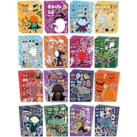 RINOLY 64 Sheets Halloween Stickers for Kids,Make Your Own Halloween Stickers,16 Designs Halloween Crafts for Kids,Halloween Party Favors Games Supplies Cover
