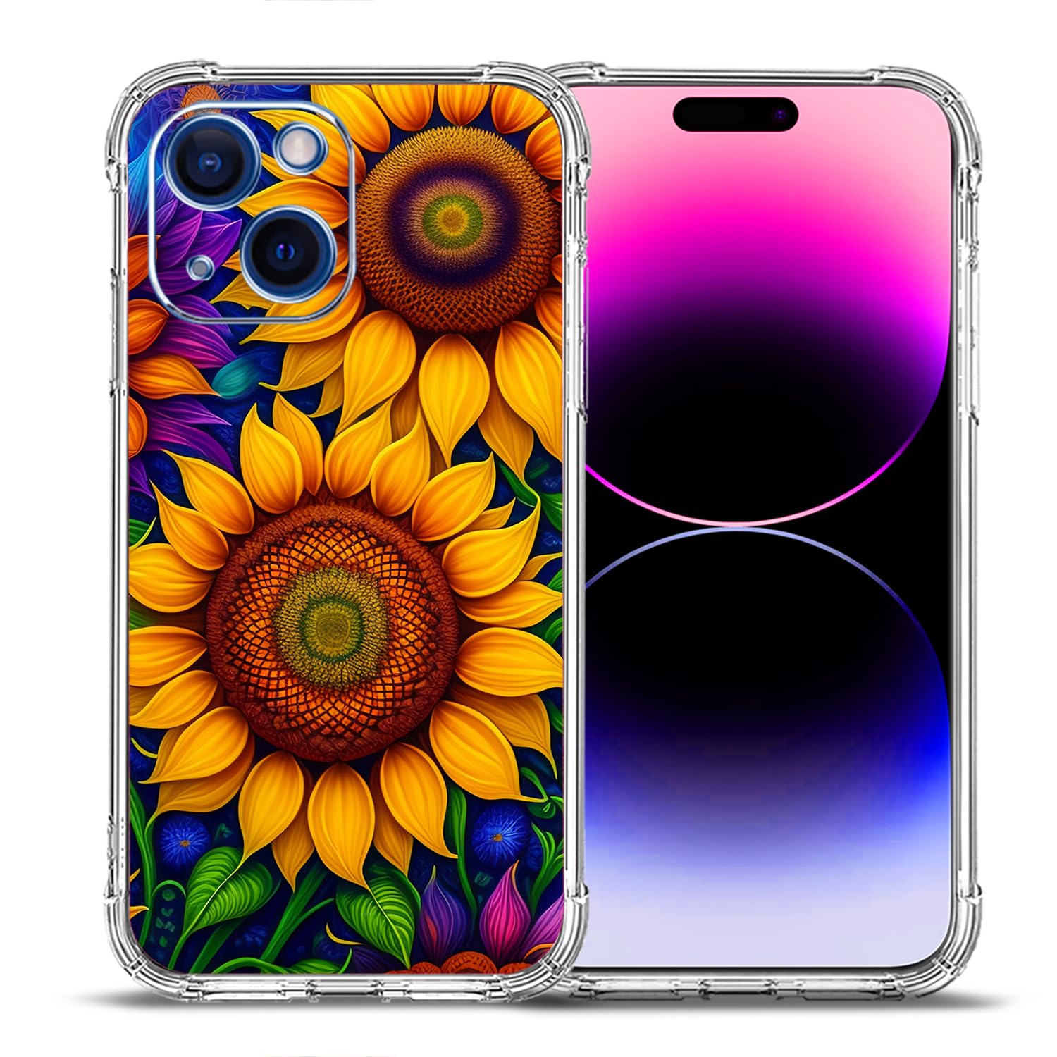 Beaucov Case for iPhone 15,Beautiful Sunflowers Drop Protection Shockproof Case TPU Full Body Protective Scratch-Resistant Cover for iPhone 15